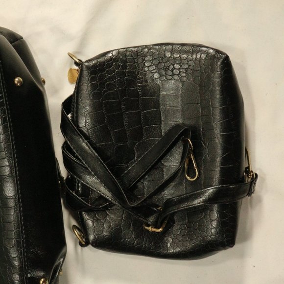 Black Vegan Croc Print Handbag + Crossbody Purse Set New - Picture 6 of 8